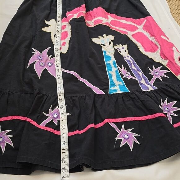 VINTAGE Ramona Rull Black Cotton Patchwork giraffe Appliqué Mumu Midi Tent Dress - Picture 6 of 7